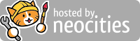 Neocities mascot (a cartoony orange cat) holding a wrench and a paintbrush beside a 'Hosted by Neocities' logo
